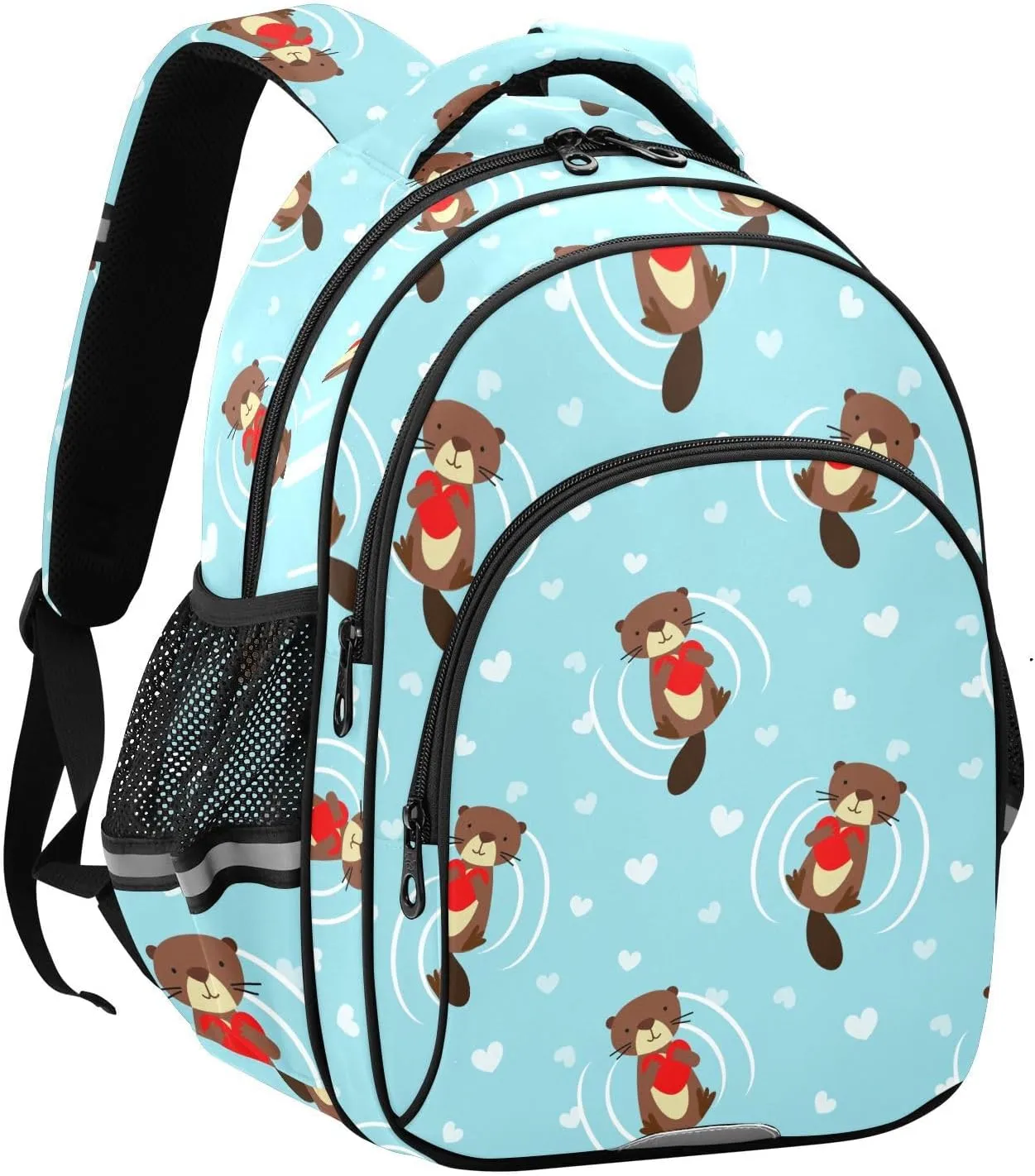 Cute Beaver Heart Pattern Backpack for Kids Elementary School Bag Boys Girls Bookbag Travel Backpack Daypack
