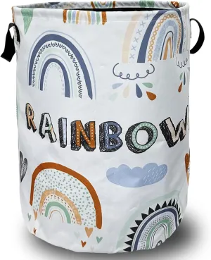 Cute Boho Rainbow Laundry Basket Foldable With Handles Colorful Tote Bag Oxford Cloth Laundry Hamper Clothes Storage Bucket Toy Organizer 18.9"x16.5" For Bathroom/Laundry/Bedroom