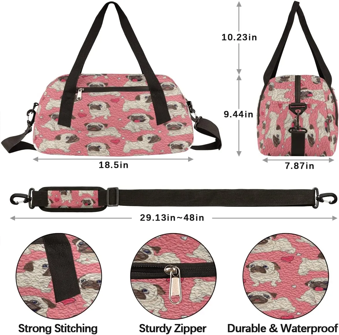 Cute Bulldog Dog Love Heart Kids Duffel Bag for Girls Boys Teens, Dog Oil Painting Dance Bag Overnight Small Duffel Bag Carry On Weekend Sports Gym Travel Bag for School Practice Gymnastics Ballet