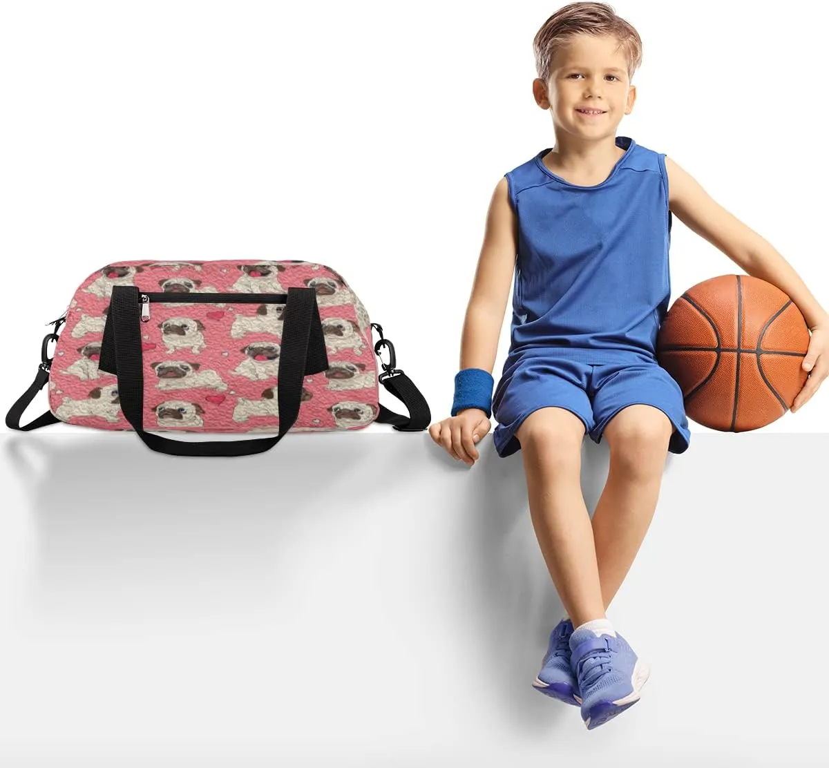 Cute Bulldog Dog Love Heart Kids Duffel Bag for Girls Boys Teens, Dog Oil Painting Dance Bag Overnight Small Duffel Bag Carry On Weekend Sports Gym Travel Bag for School Practice Gymnastics Ballet