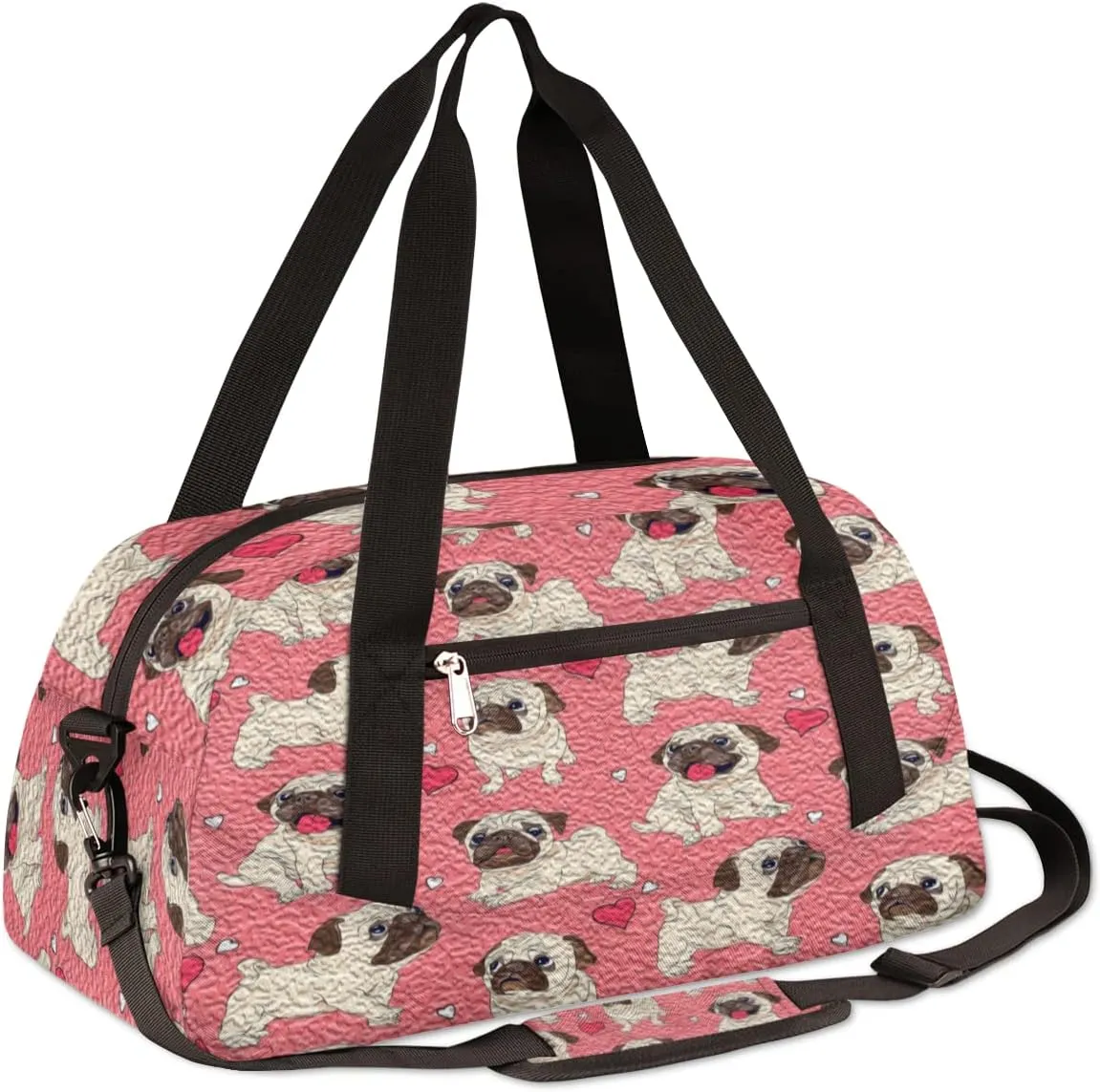 Cute Bulldog Dog Love Heart Kids Duffel Bag for Girls Boys Teens, Dog Oil Painting Dance Bag Overnight Small Duffel Bag Carry On Weekend Sports Gym Travel Bag for School Practice Gymnastics Ballet
