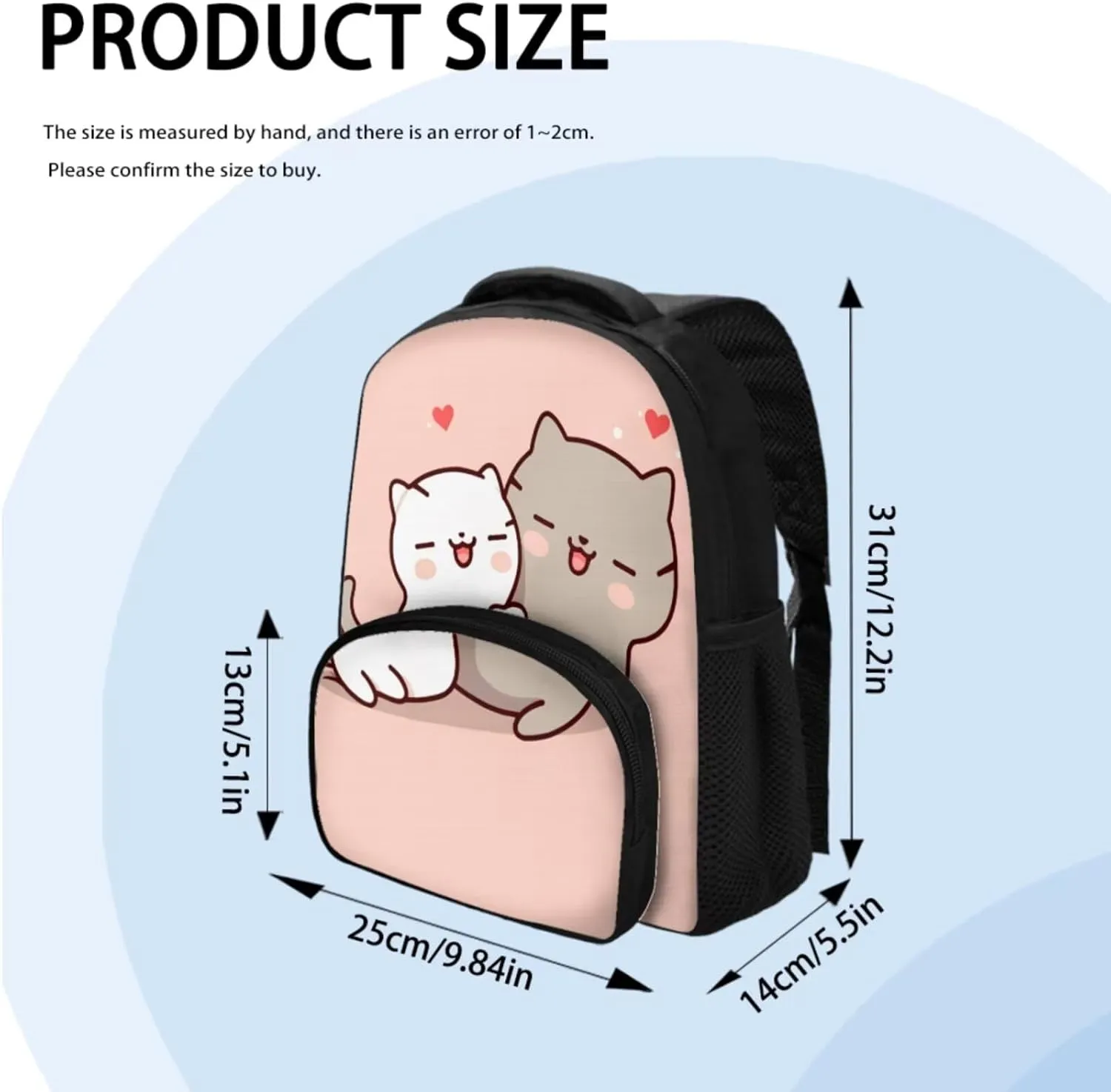 Cute Cat Print Backpack for School with Laptop Compartment 10-20Y Large Capacity Portable Crossbody School Bag Oil Proof Fashion Insulated Bags for High School University