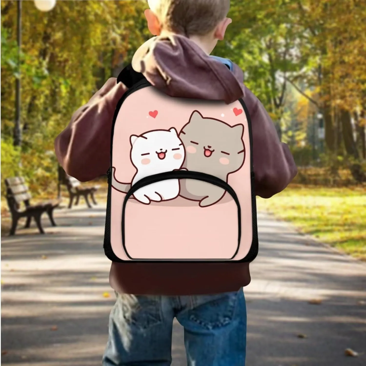Cute Cat Print Backpack for School with Laptop Compartment 10-20Y Large Capacity Portable Crossbody School Bag Oil Proof Fashion Insulated Bags for High School University