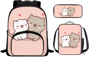 Cute Cat Print Backpack for School with Laptop Compartment 10-20Y Large Capacity Portable Crossbody School Bag Oil Proof Fashion Insulated Bags for High School University