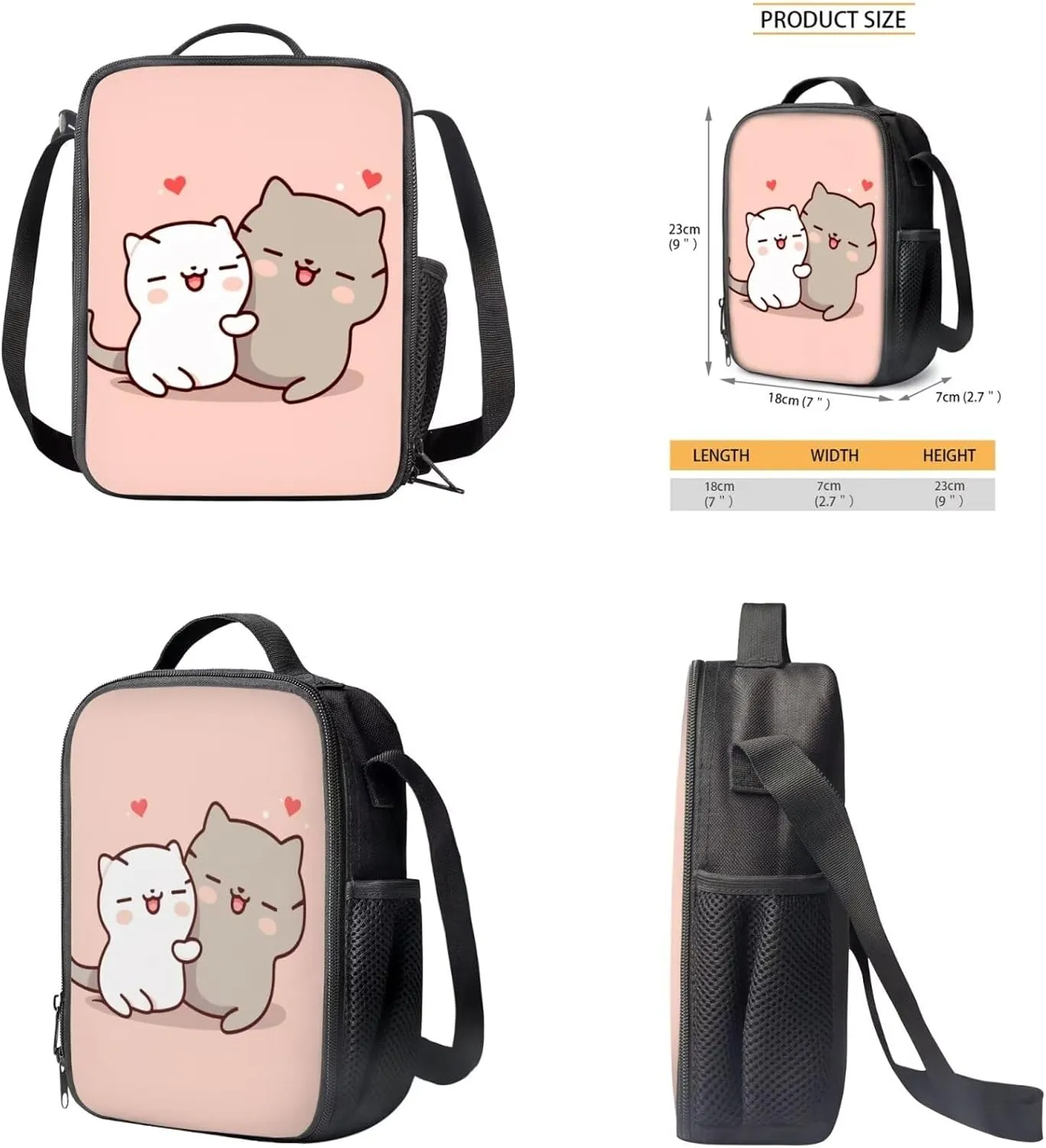 Cute Cat Print Backpack for School with Laptop Compartment 10-20Y Large Capacity Portable Crossbody School Bag Oil Proof Fashion Insulated Bags for High School University