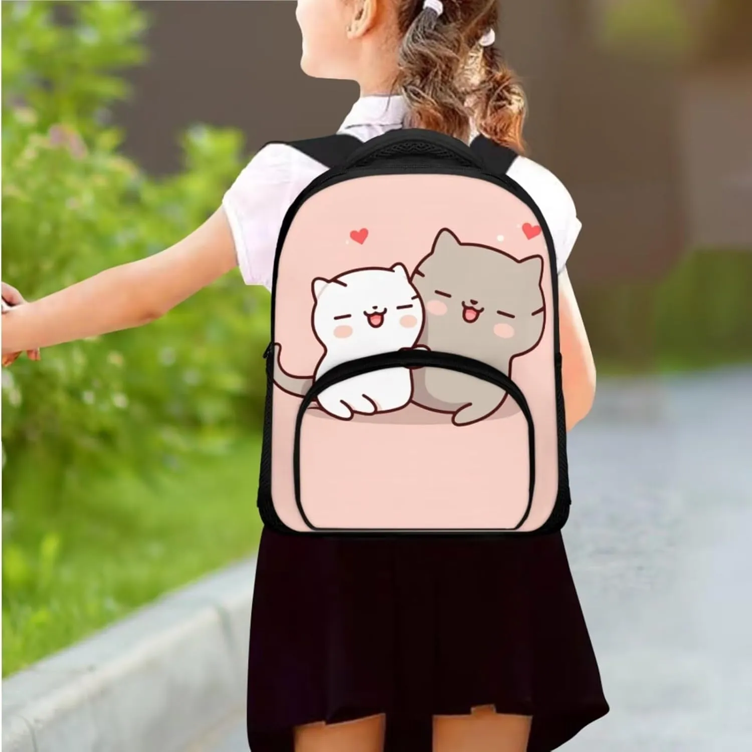 Cute Cat Print Backpack for School with Laptop Compartment 10-20Y Large Capacity Portable Crossbody School Bag Oil Proof Fashion Insulated Bags for High School University
