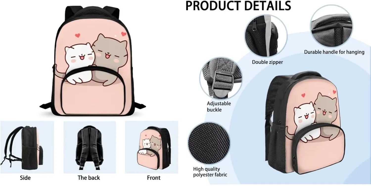 Cute Cat Print Backpack for School with Laptop Compartment 10-20Y Large Capacity Portable Crossbody School Bag Oil Proof Fashion Insulated Bags for High School University