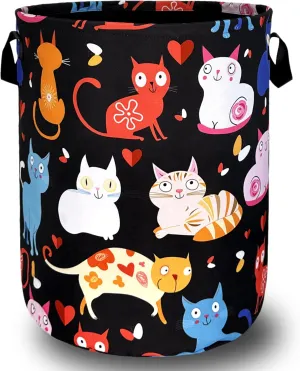 Cute Cats Laundry Hamper Colorful Animal Cat Laundry Basket With Handles Foldable Oxford Cloth Hamper Funny Tote Bag Clothes Toy Storage Bucket 18.9" x 16.5"For Bathroom/Laundry/Bedroom