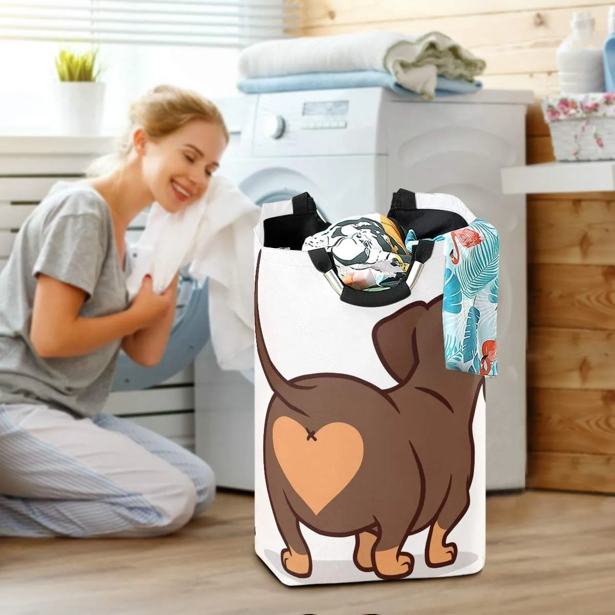 Cute Dachshund Dog Laundry Basket Clothes Hamper Collapsible Durable Dirty Clothes Large Storage Laundry Organizer