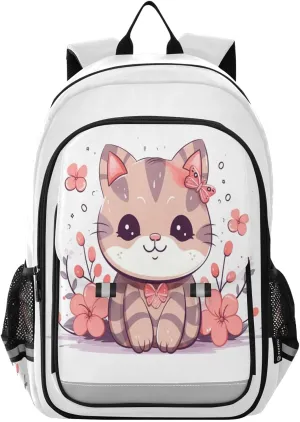 Cute Kitten Cat Floral Backpack for Boys Girls Students Bookbag School Travel Daypack