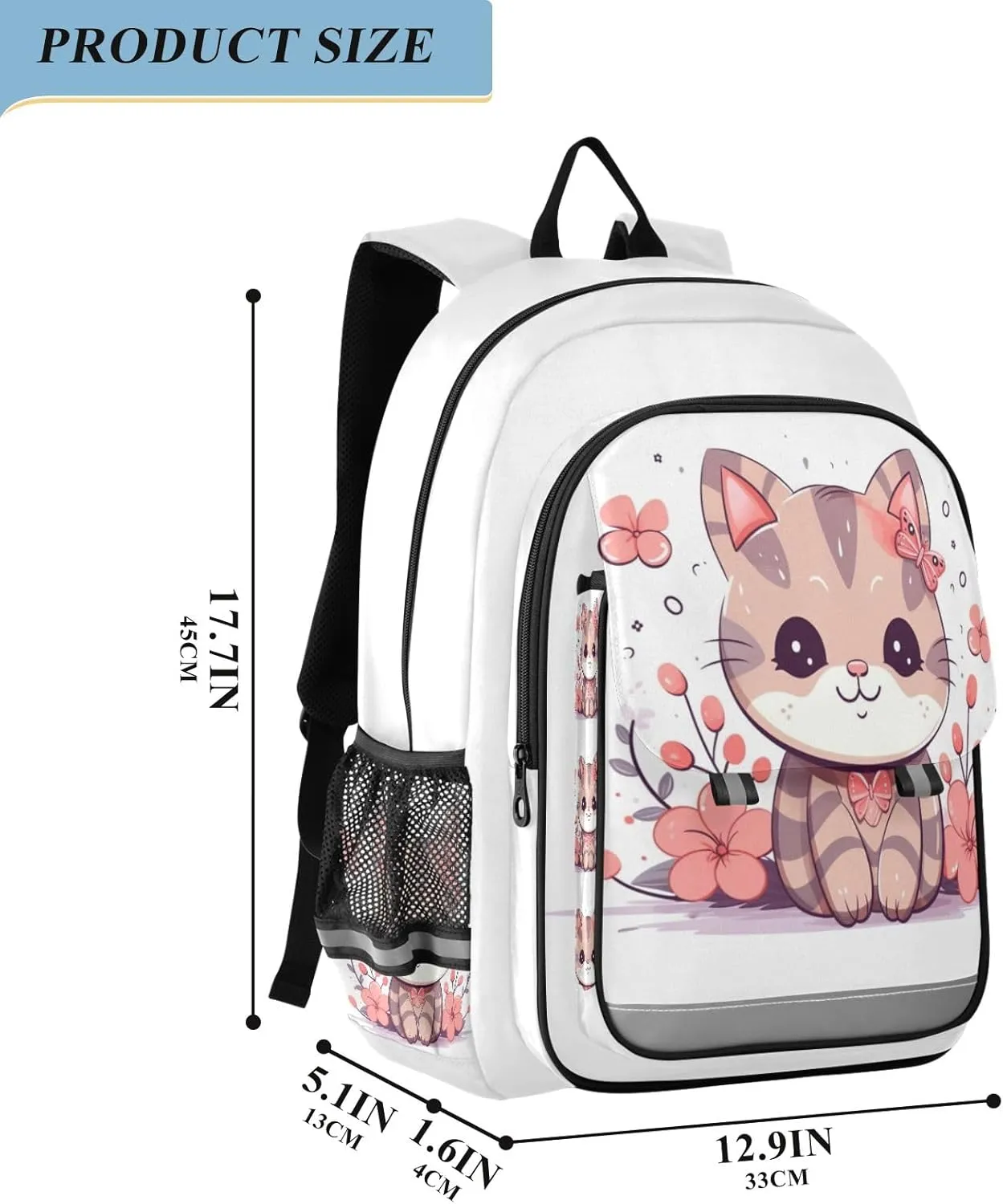 Cute Kitten Cat Floral Backpack for Boys Girls Students Bookbag School Travel Daypack