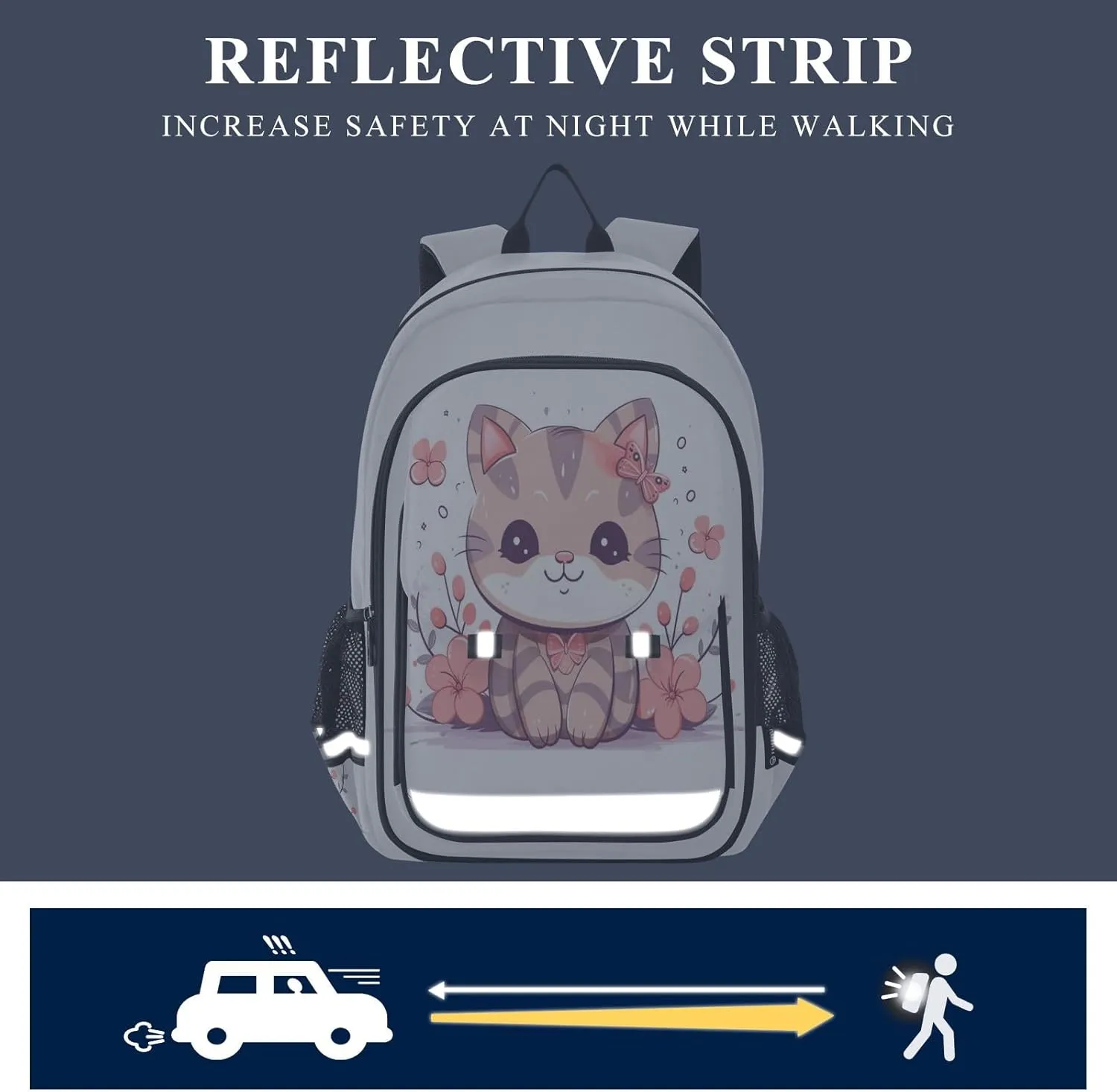 Cute Kitten Cat Floral Backpack for Boys Girls Students Bookbag School Travel Daypack