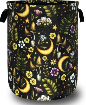Cute Mushroom Laundry Basket Foldable Retro Moon Mushrooms Laundry Hamper Oxford Cloth Colorful Tote Bag Clothes Toy Storage Bucket For Bathroom/Laundry Storage/Bedroom 18.9 x 16.5 Inch