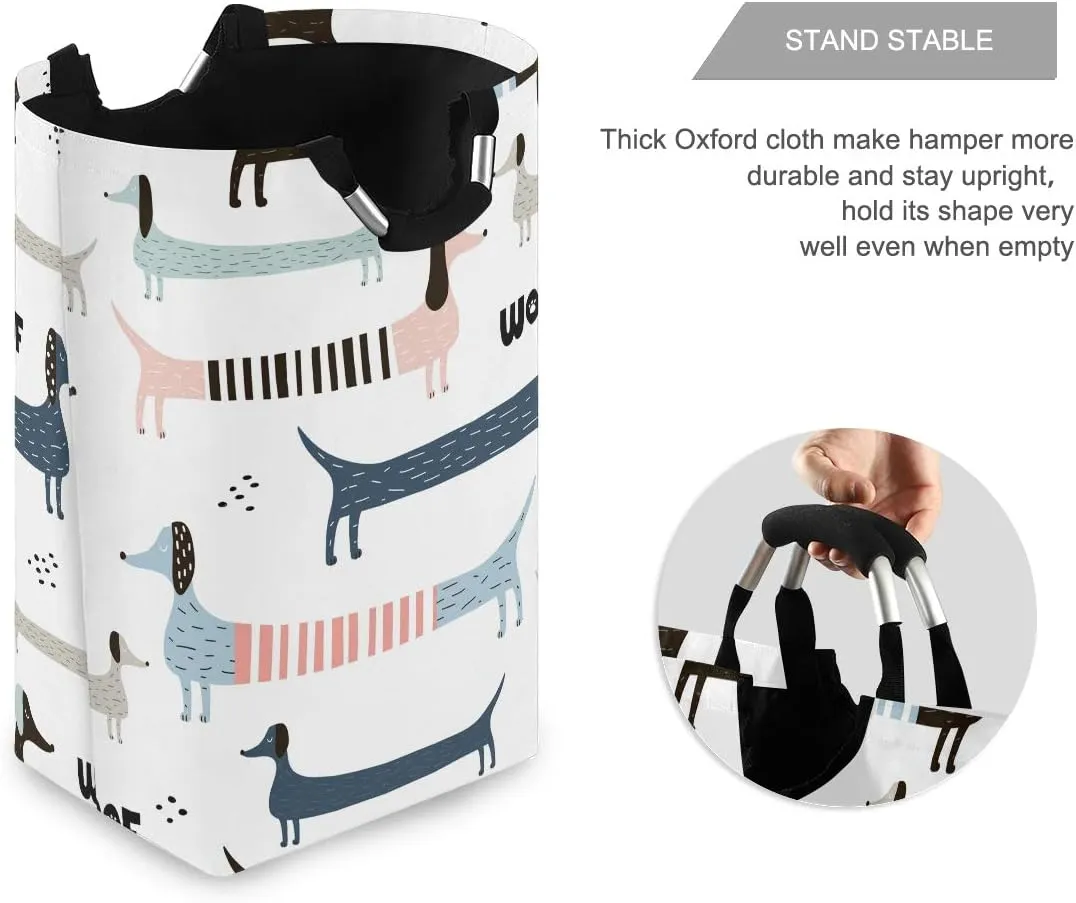 Cute Navy Blue Dachshund Storage Basket/Toy Organizer/Dirty Clothes Collapsible Waterproof for College Dorms, Kids Bedroom,Bathroom,Laundry Hamper
