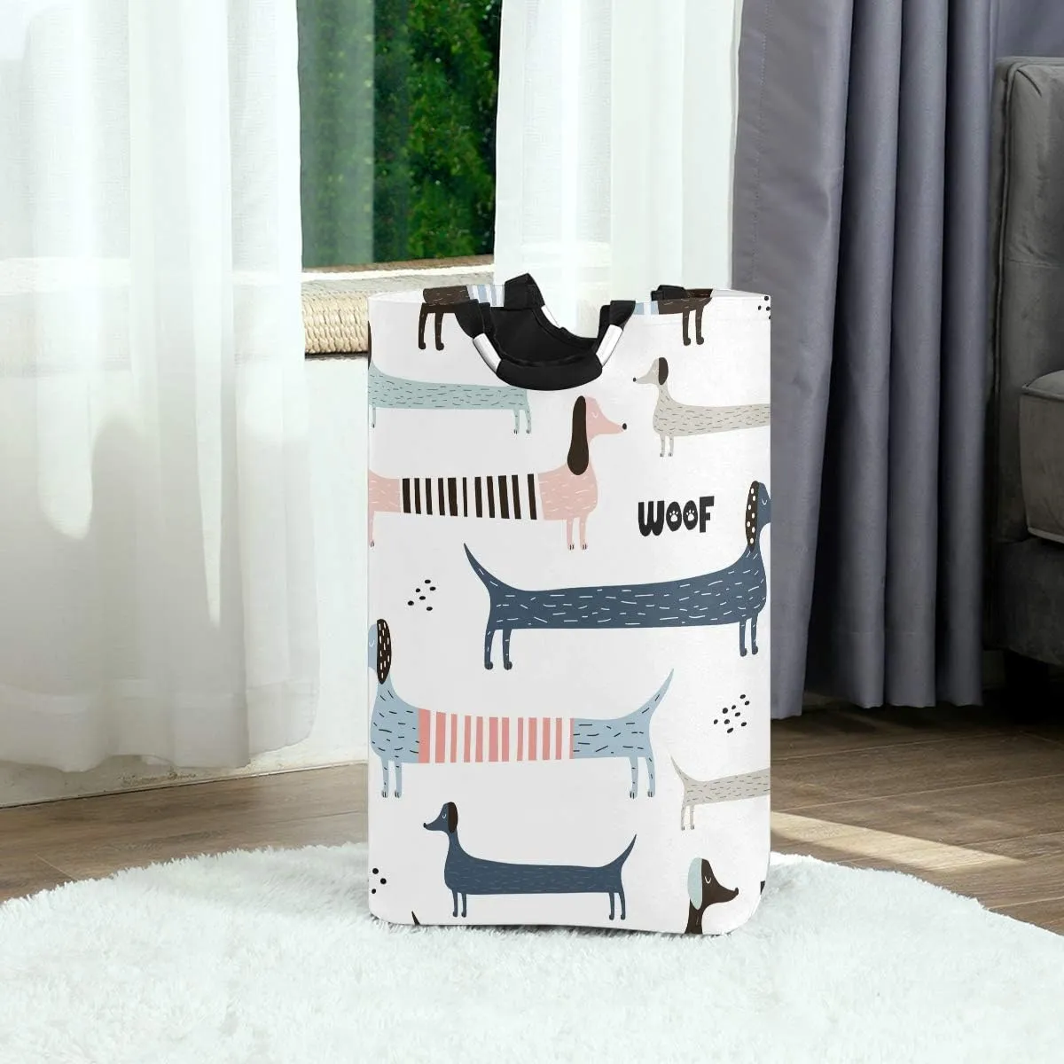 Cute Navy Blue Dachshund Storage Basket/Toy Organizer/Dirty Clothes Collapsible Waterproof for College Dorms, Kids Bedroom,Bathroom,Laundry Hamper
