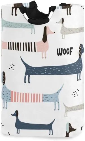 Cute Navy Blue Dachshund Storage Basket/Toy Organizer/Dirty Clothes Collapsible Waterproof for College Dorms, Kids Bedroom,Bathroom,Laundry Hamper