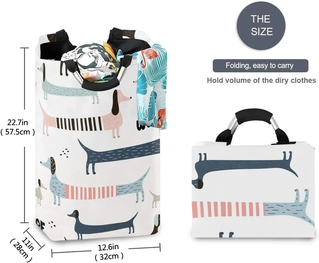 Cute Navy Blue Dachshund Storage Basket/Toy Organizer/Dirty Clothes Collapsible Waterproof for College Dorms, Kids Bedroom,Bathroom,Laundry Hamper