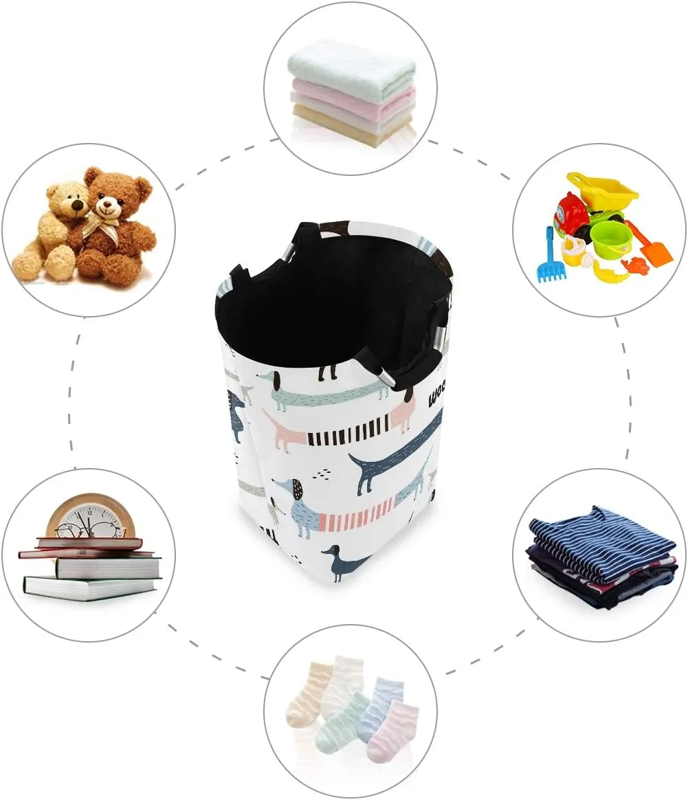 Cute Navy Blue Dachshund Storage Basket/Toy Organizer/Dirty Clothes Collapsible Waterproof for College Dorms, Kids Bedroom,Bathroom,Laundry Hamper