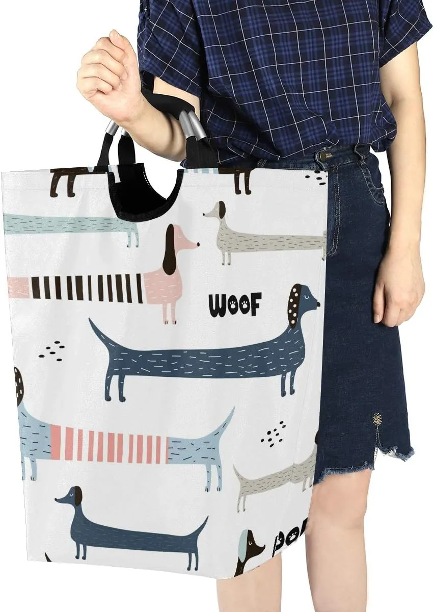 Cute Navy Blue Dachshund Storage Basket/Toy Organizer/Dirty Clothes Collapsible Waterproof for College Dorms, Kids Bedroom,Bathroom,Laundry Hamper