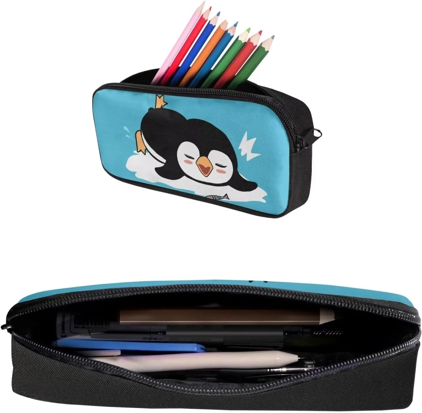 Cute Penguin School Bag With Lunch Box for Girls Boys Ages 8-10/10-12 Kids Bookbag Elementary Primary School Backpack Pencil Case Lunchbag Set 3 In 1 Back To School Bagpack Blue