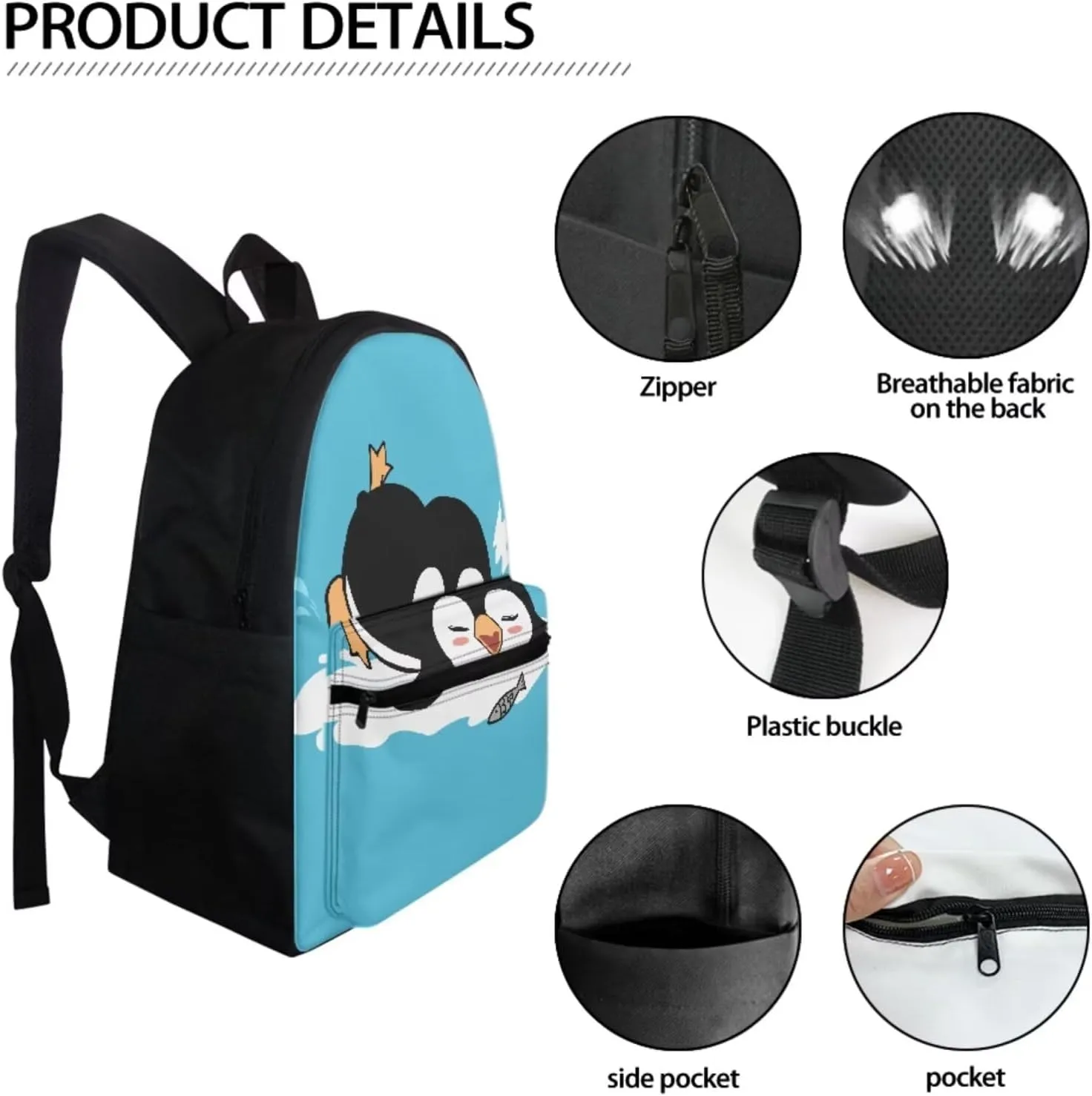 Cute Penguin School Bag With Lunch Box for Girls Boys Ages 8-10/10-12 Kids Bookbag Elementary Primary School Backpack Pencil Case Lunchbag Set 3 In 1 Back To School Bagpack Blue