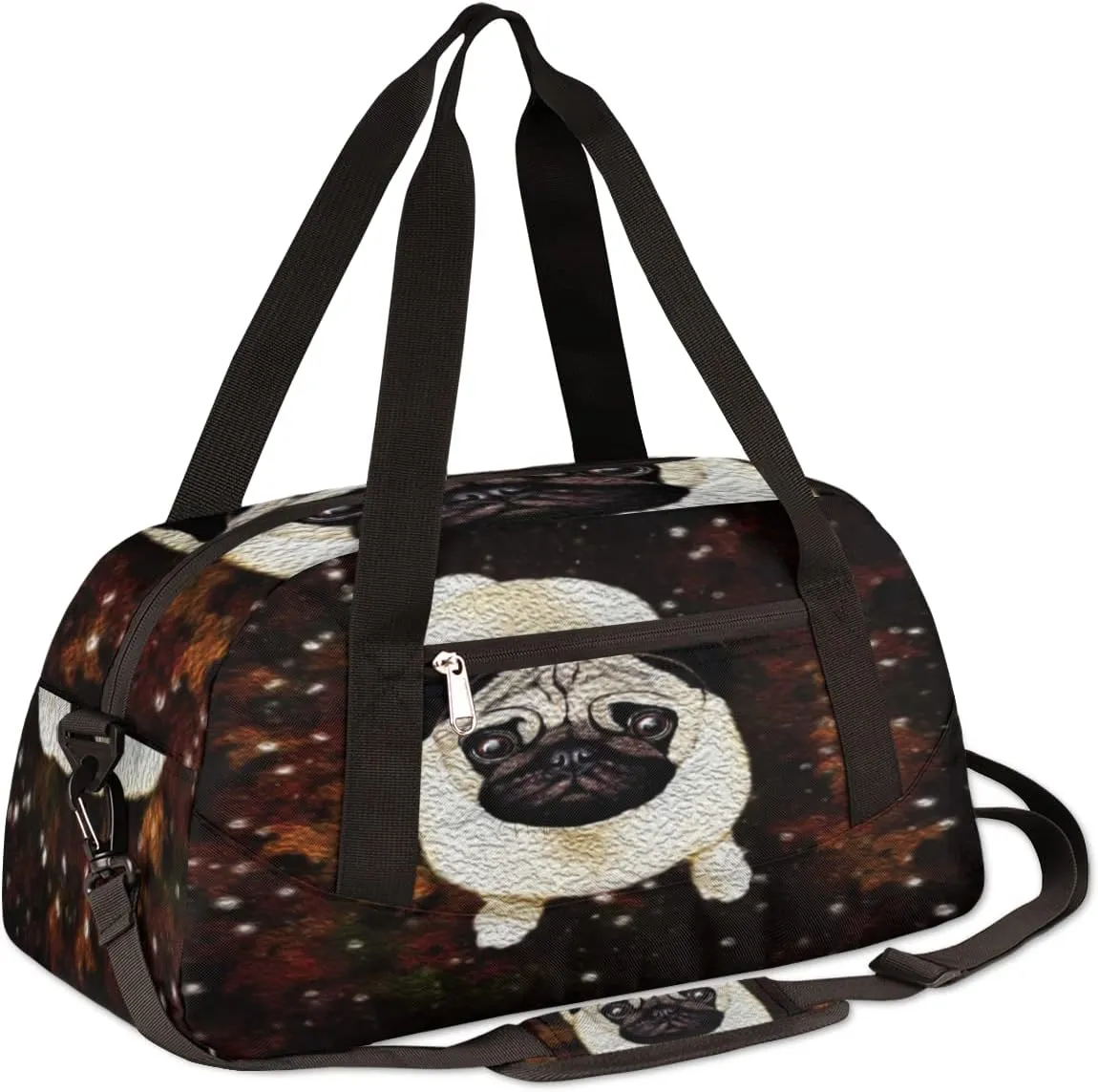Cute Pug Dog Kids Duffel Bag for Girls Boys Teens, Pug Dog Oil Painting Dance Bag Overnight Small Duffel Bag Carry On Weekend Sports Gym Travel Bag for School Practice Gymnastics Ballet