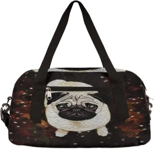 Cute Pug Dog Kids Duffel Bag for Girls Boys Teens, Pug Dog Oil Painting Dance Bag Overnight Small Duffel Bag Carry On Weekend Sports Gym Travel Bag for School Practice Gymnastics Ballet