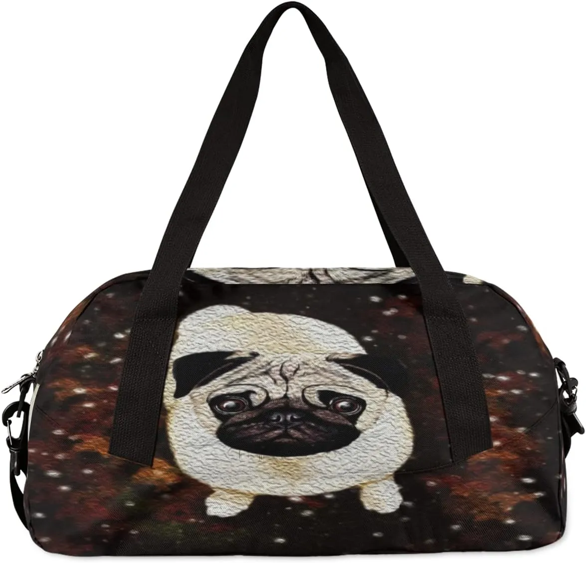 Cute Pug Dog Kids Duffel Bag for Girls Boys Teens, Pug Dog Oil Painting Dance Bag Overnight Small Duffel Bag Carry On Weekend Sports Gym Travel Bag for School Practice Gymnastics Ballet