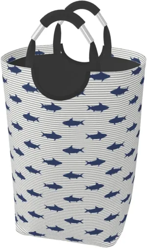 Cute Shark Laundry Basket Ocean Fish Laundry Hamper Funny Collapsible Laundry Baskets with Handle Blue Laundry Bag Dirty Clothes Hamper for Dorm Family Bathroom Decor Storage 50L
