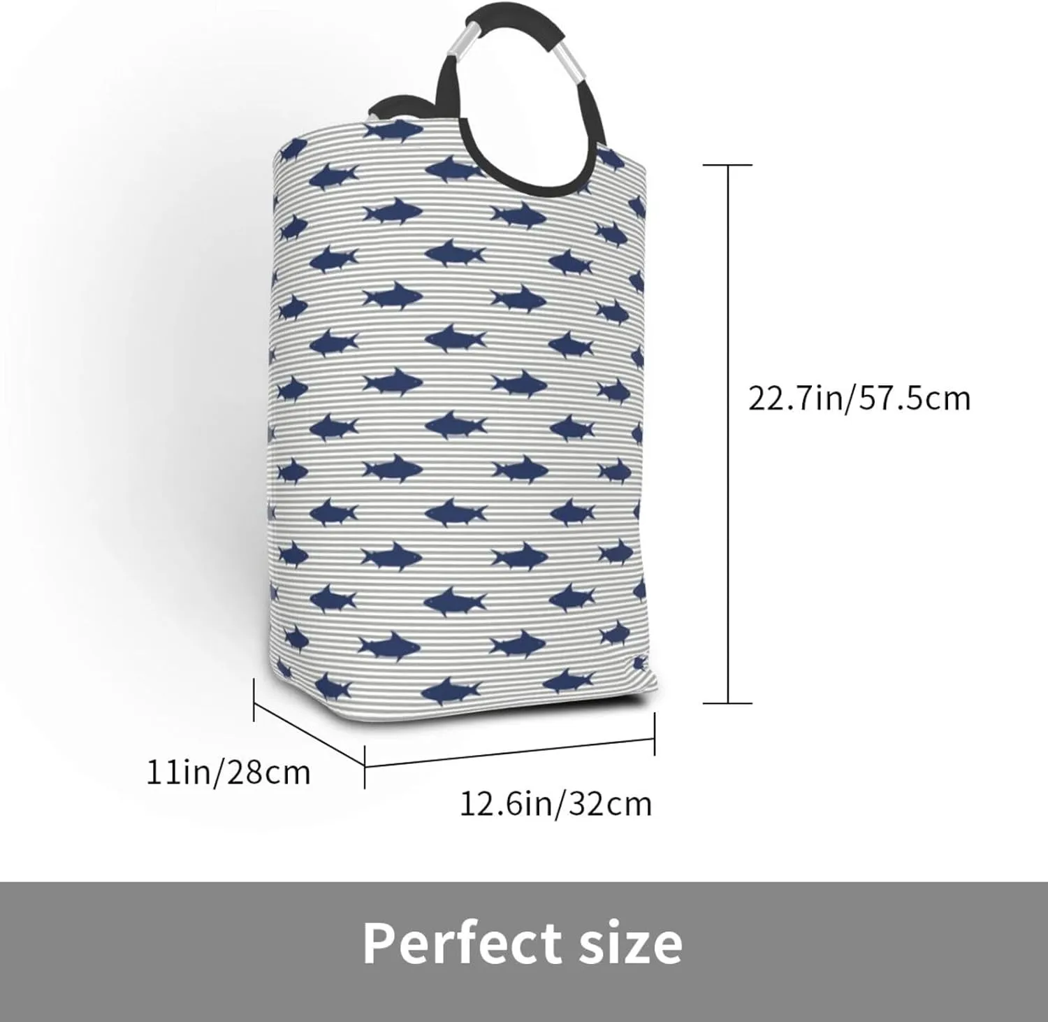 Cute Shark Laundry Basket Ocean Fish Laundry Hamper Funny Collapsible Laundry Baskets with Handle Blue Laundry Bag Dirty Clothes Hamper for Dorm Family Bathroom Decor Storage 50L