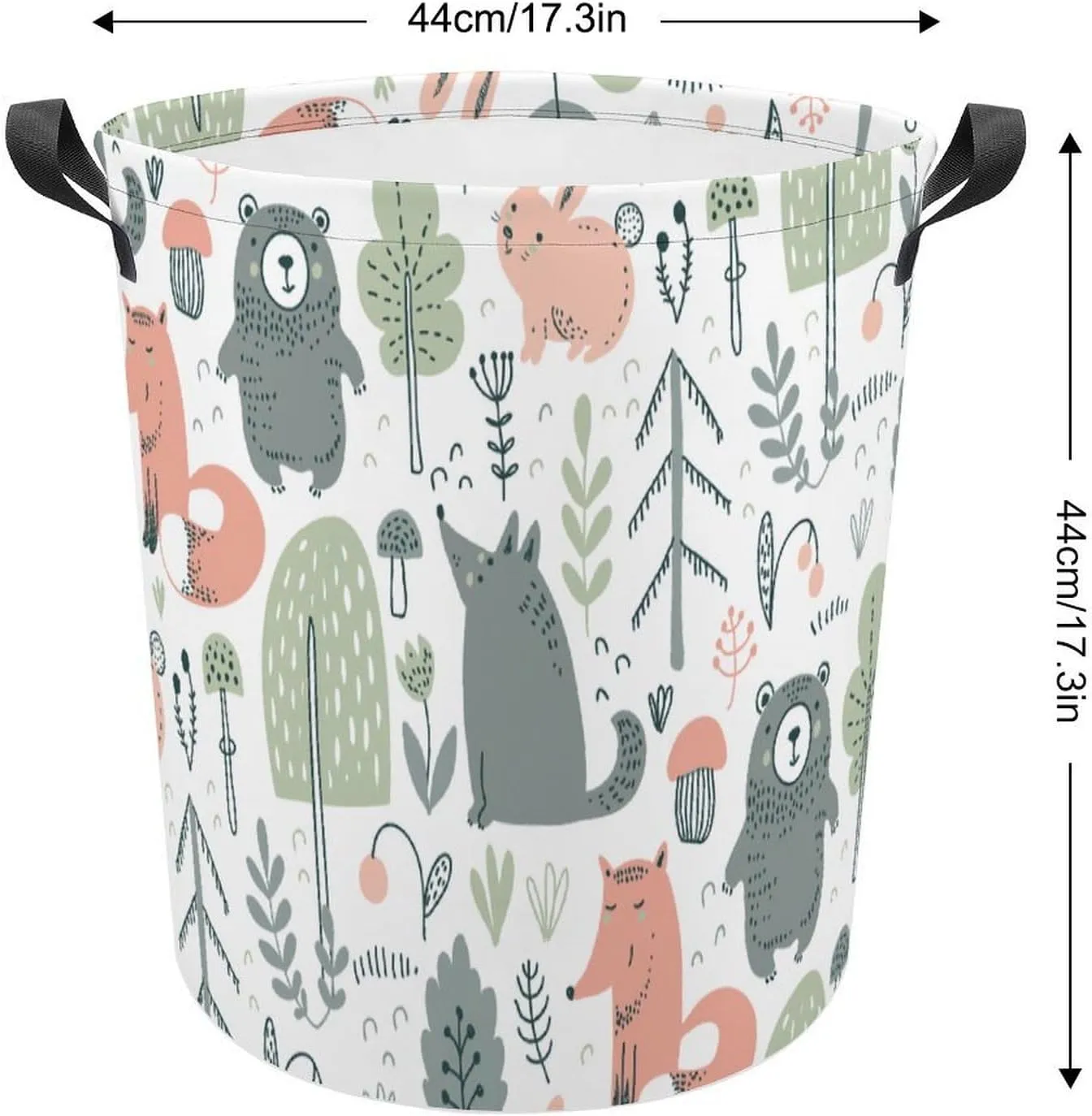 Cute Woodland Trees Laundry Dirty Baskets,Animals Bear Deer Fox Bedroom Hamper Collapsible Waterproof Oxford Fabric with Handle Foldable Cloth Washing Bin Tote Bag Toy Hamper