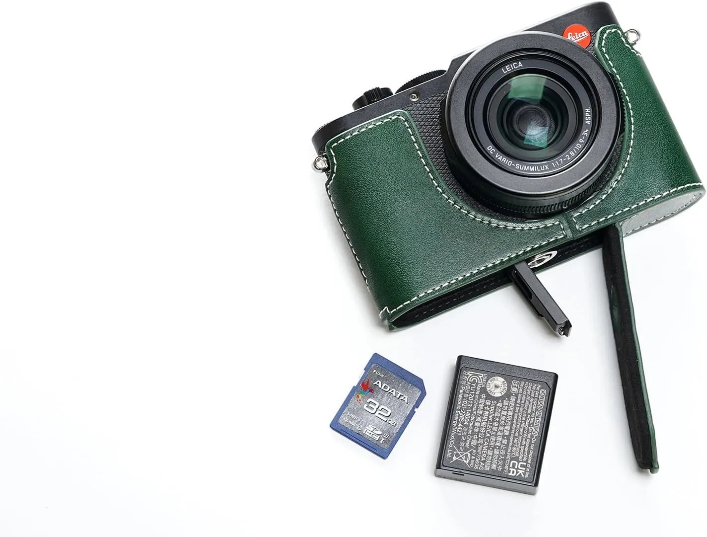 D-Lux 8 Camera Case, Handmade Genuine Real Leather Half Camera Case Bag Cover for Leica D-Lux 8 Camera Bottom Opening Version   Hand Strap (Green)