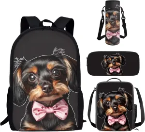 Dachshund Dog Backpack and Lunch Bag Set for Girls Boys School Bags 7-10/10-12 Middle School Bookbag With Lunch Box Pencil Case Kids Water Bottle Holder for Walking Casual Daypack