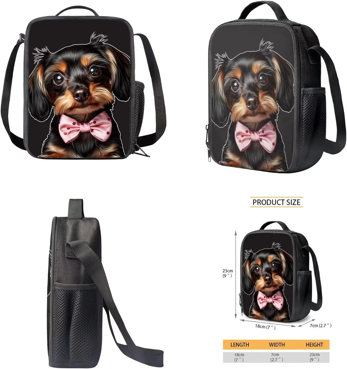 Dachshund Dog Backpack and Lunch Bag Set for Girls Boys School Bags 7-10/10-12 Middle School Bookbag With Lunch Box Pencil Case Kids Water Bottle Holder for Walking Casual Daypack