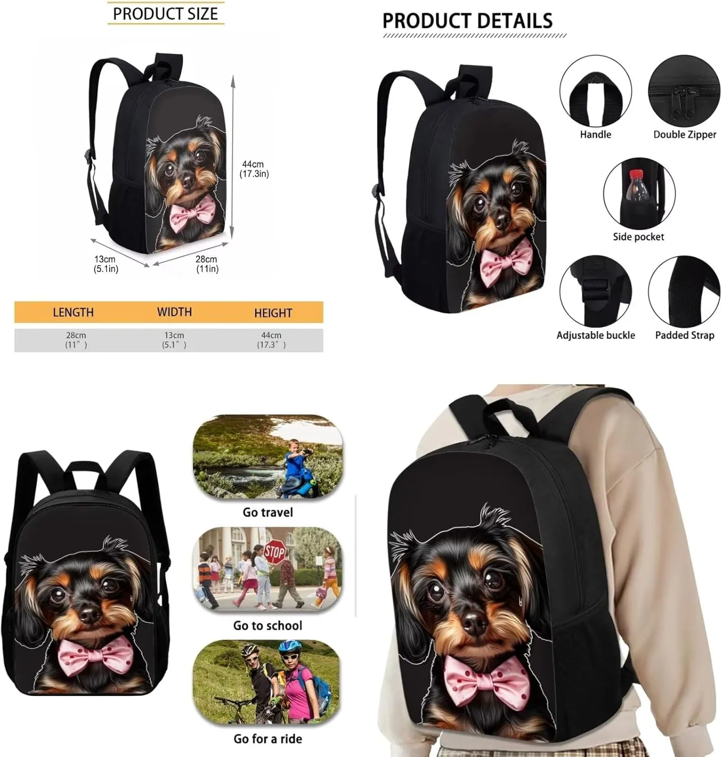Dachshund Dog Backpack and Lunch Bag Set for Girls Boys School Bags 7-10/10-12 Middle School Bookbag With Lunch Box Pencil Case Kids Water Bottle Holder for Walking Casual Daypack