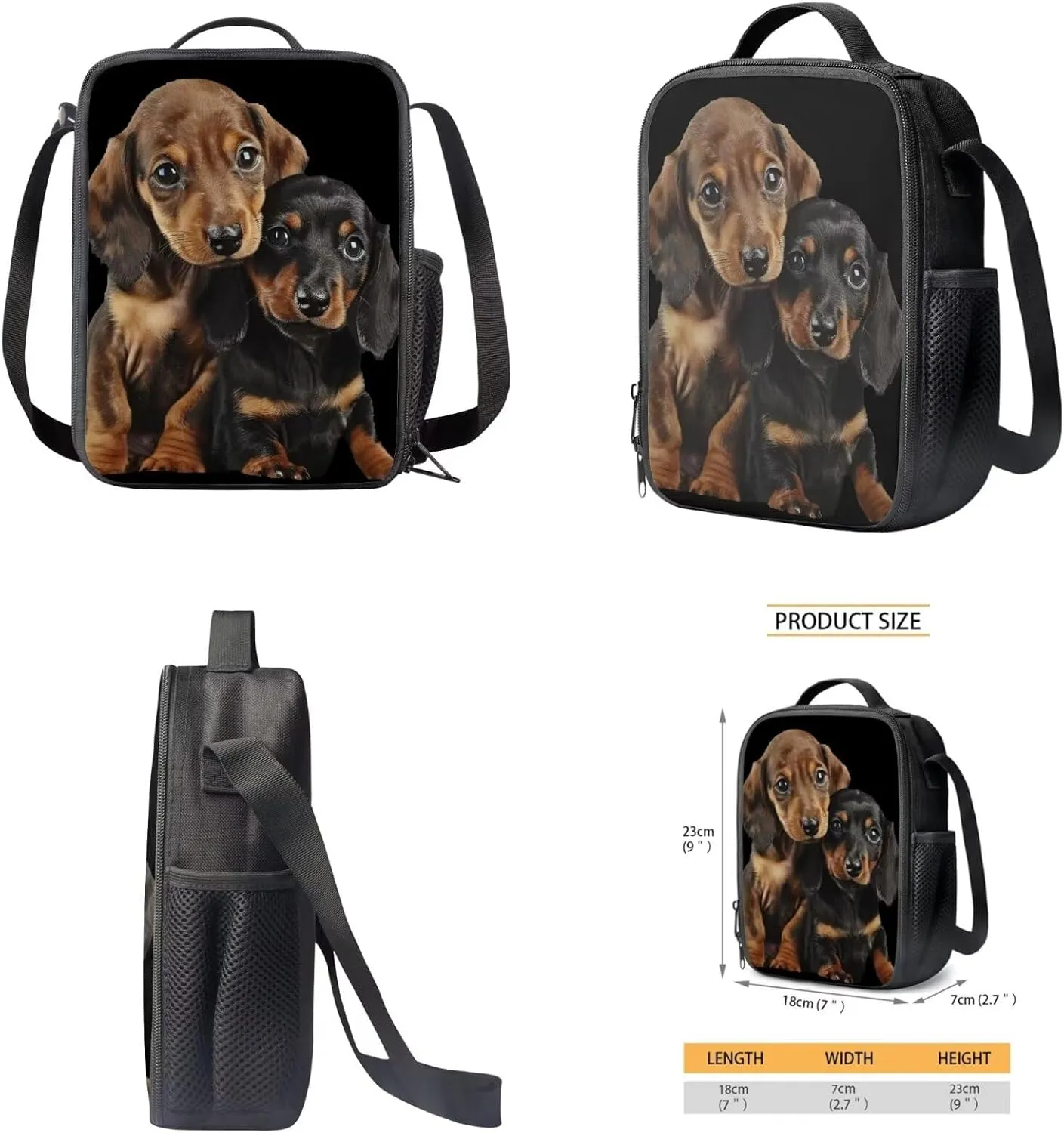 Dachshund Dog Backpack for School Boys 8-10/10-12 School Bag With Lunch Box Pencil Case Water Bottle Holder 16oz 24oz 32oz Elementary Middle High Bookbag Kids Schoolbag Set 4 In 1