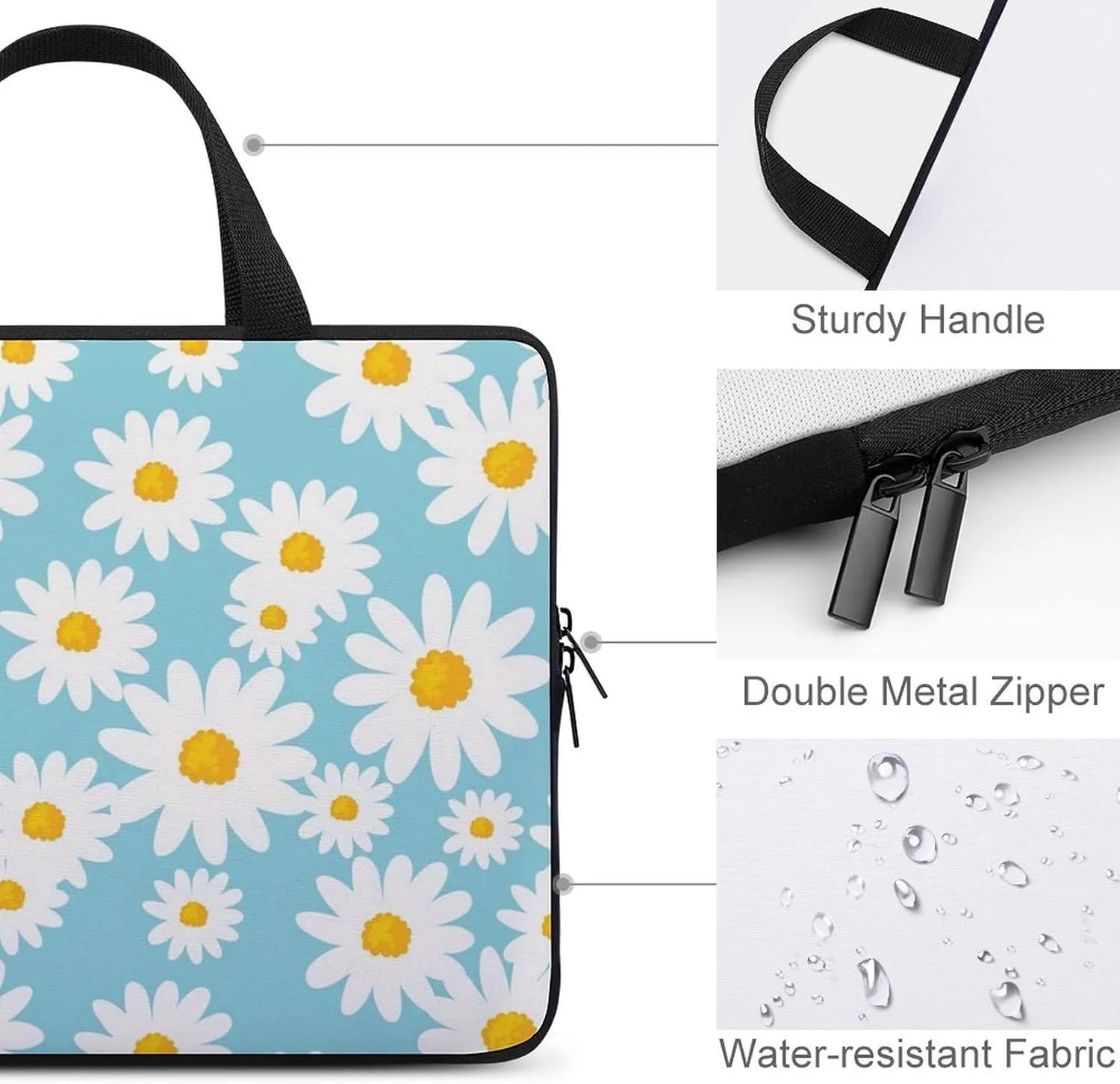 Daisy Flower Blue Laptop Bag Waterproof Dustproof Crack Proof Large Capacity
