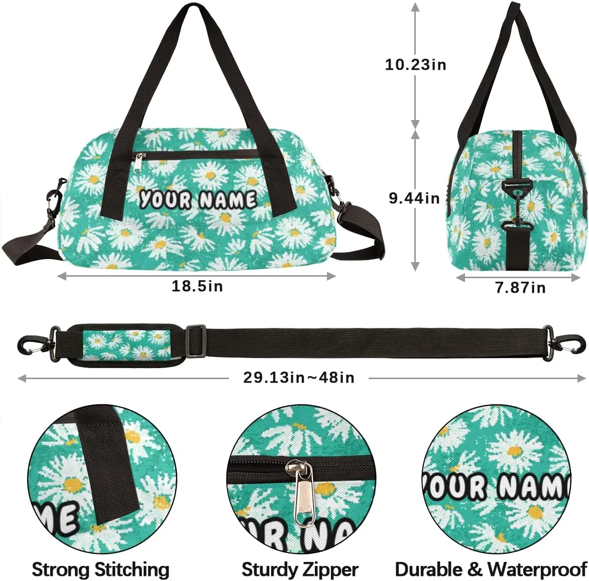 Daisy Flower Personalized Kids Duffel Bag for Girls Boys, Daisy Debris Custom Dance Bag Overnight Small Duffel Bag Carry On Weekend Sports Travel Bag for School Practice Gymnastics Ballet