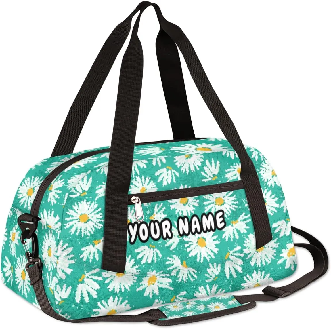 Daisy Flower Personalized Kids Duffel Bag for Girls Boys, Daisy Debris Custom Dance Bag Overnight Small Duffel Bag Carry On Weekend Sports Travel Bag for School Practice Gymnastics Ballet