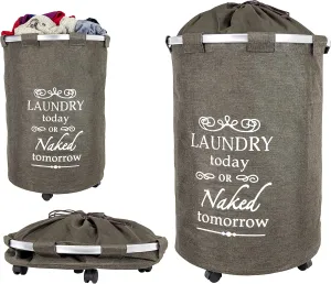 dbest products Bigger Laundry Trolley 360 Rolling Hamper Basket on wheels Bag Cart Large Capacity with Removable Liner for Dirty Clothes Drawstring Cover 4 Swivels, Brown
