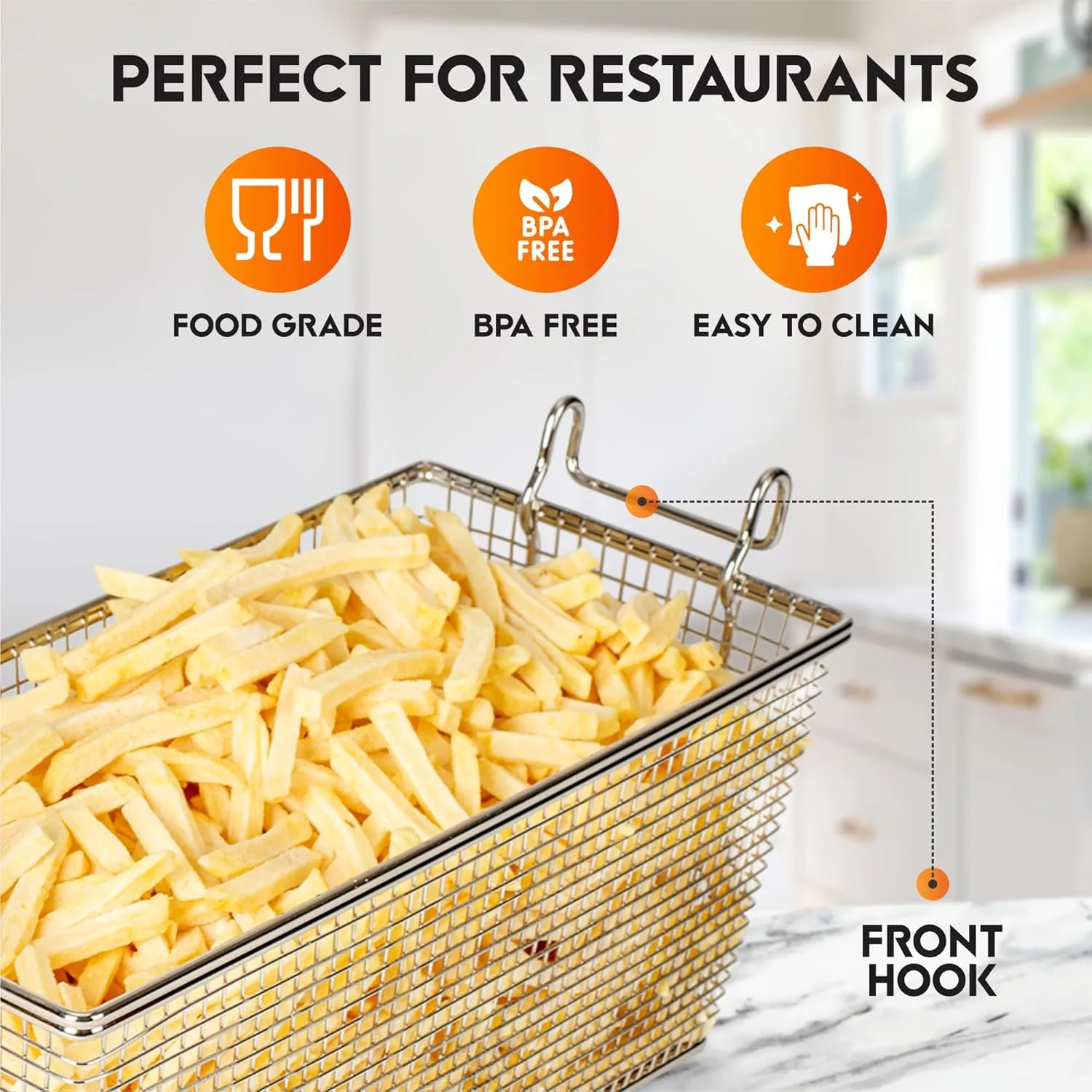 Deep Fryer Basket | 2 Pack | Commercial Fry Basket with Handle | 13.25" x 6.5" x 5.9" | Heavy Duty Restaurant Quality