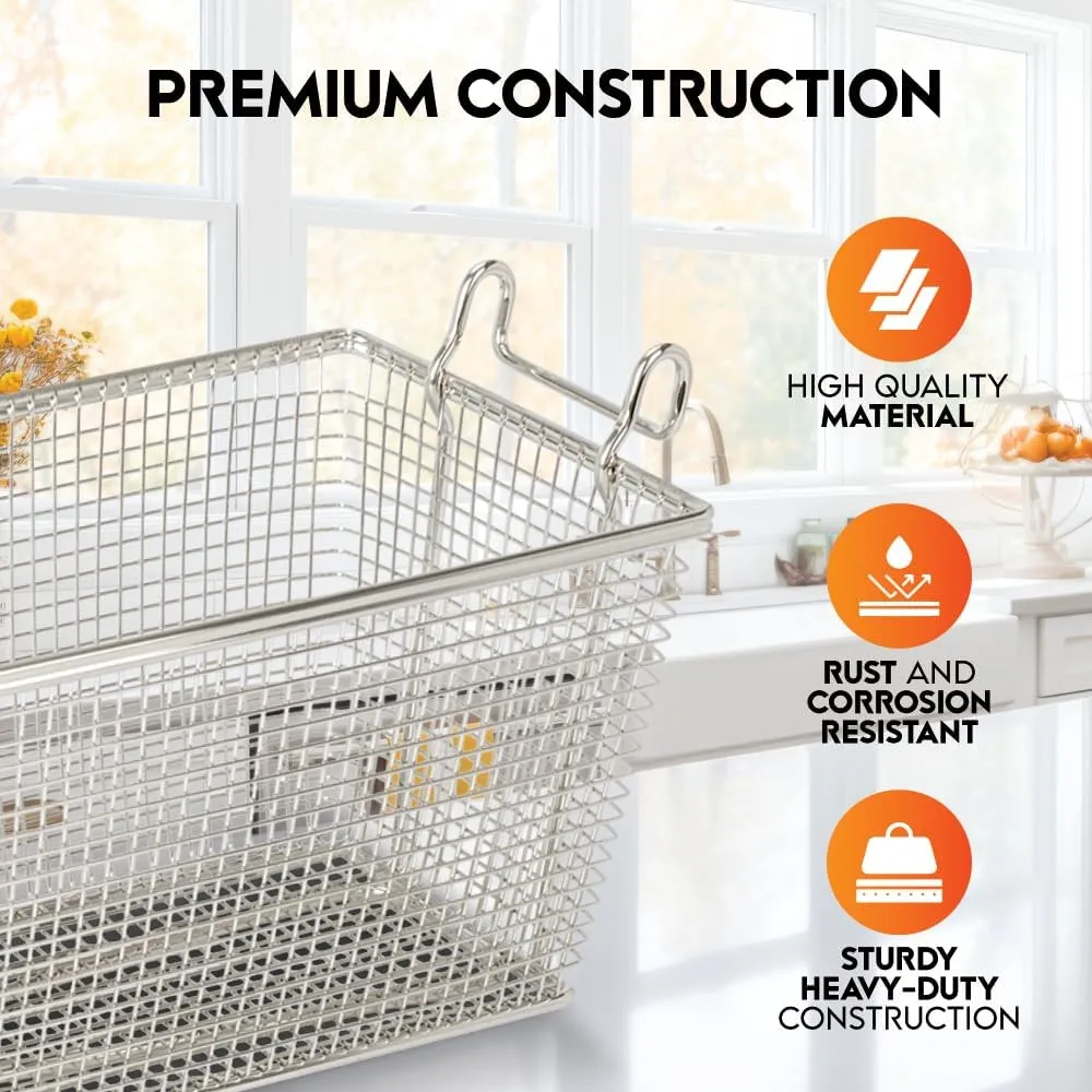 Deep Fryer Basket | 2 Pack | Commercial Fry Basket with Handle | 13.25" x 6.5" x 5.9" | Heavy Duty Restaurant Quality