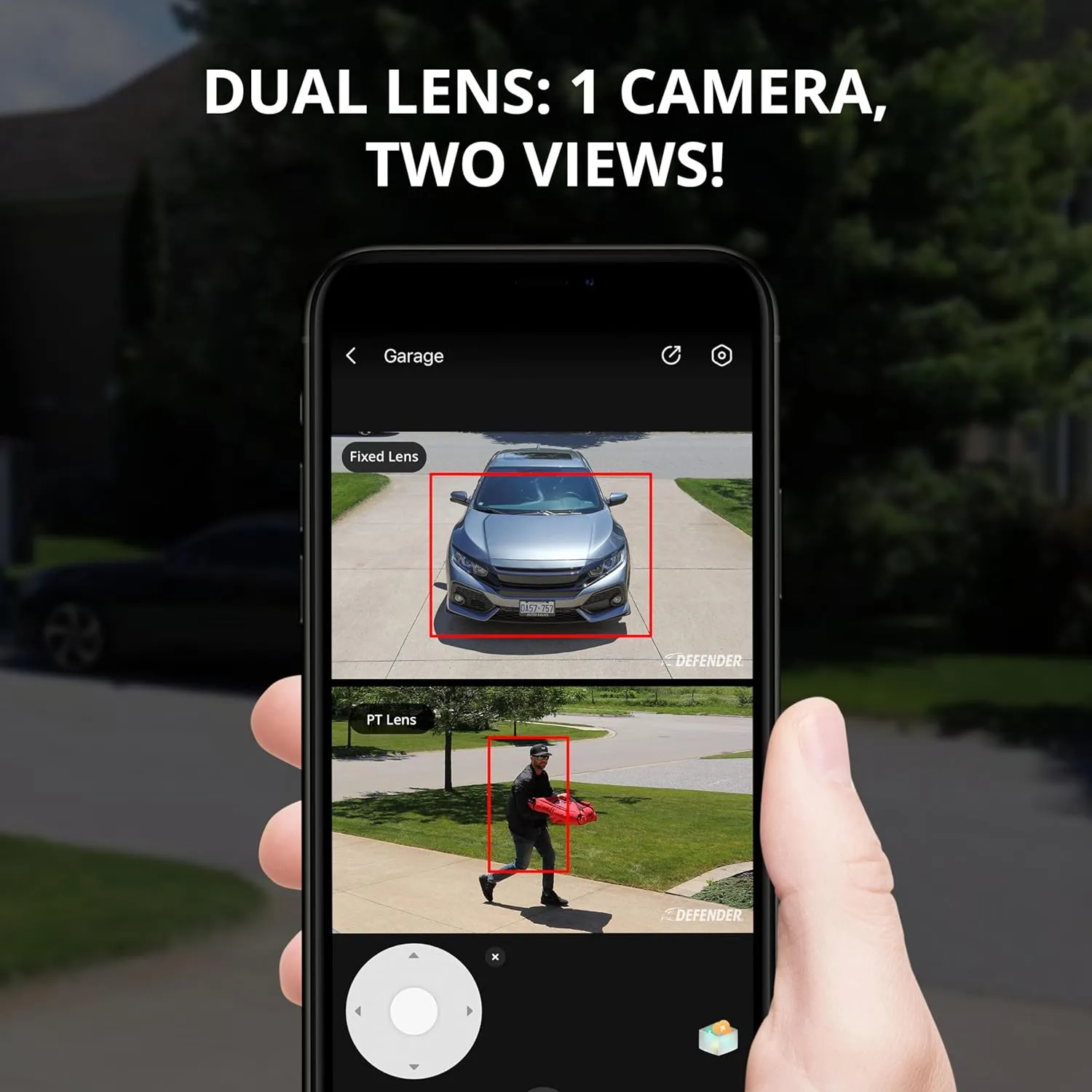 Defender AI Powered Guard Pro 3K Plus Dual Lens PTZ WiFi 6/Bluetooth Security Camera, Plug-in Power Cameras for Home Security, AI Human/Vehicle Detection, 1 x 64 GB SD Card, Mobile App 1 Pack