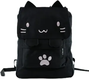 DemonChest Black College Cute Cat Embroidery Canvas School Backpack Bags for Kids Kitty(Pink)
