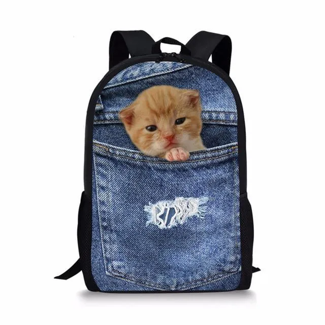 Denim Cat - Primary School Bag