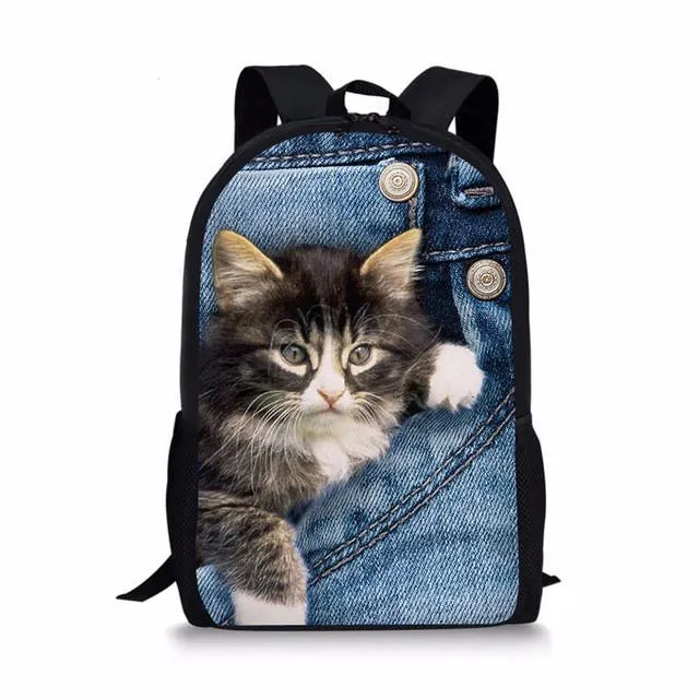 Denim Cat - Primary School Bag
