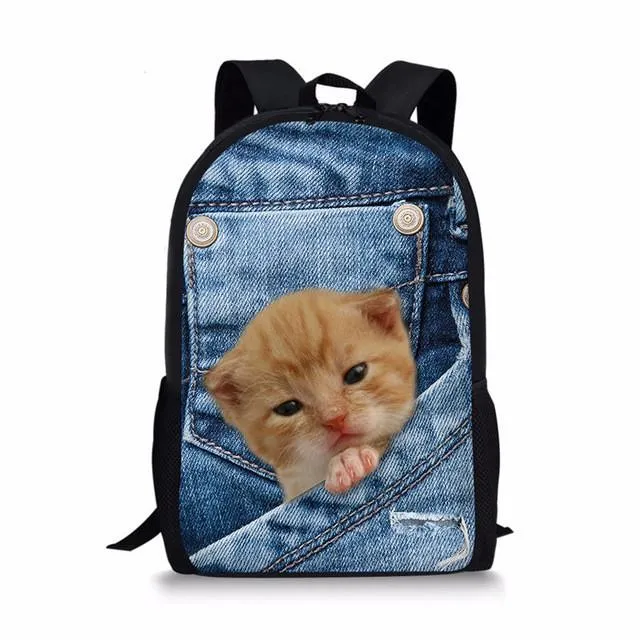 Denim Cat - Primary School Bag