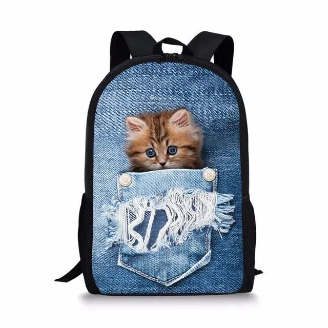 Denim Cat - Primary School Bag