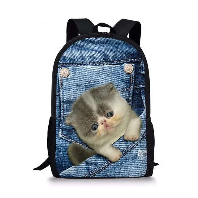 Denim Cat - Primary School Bag