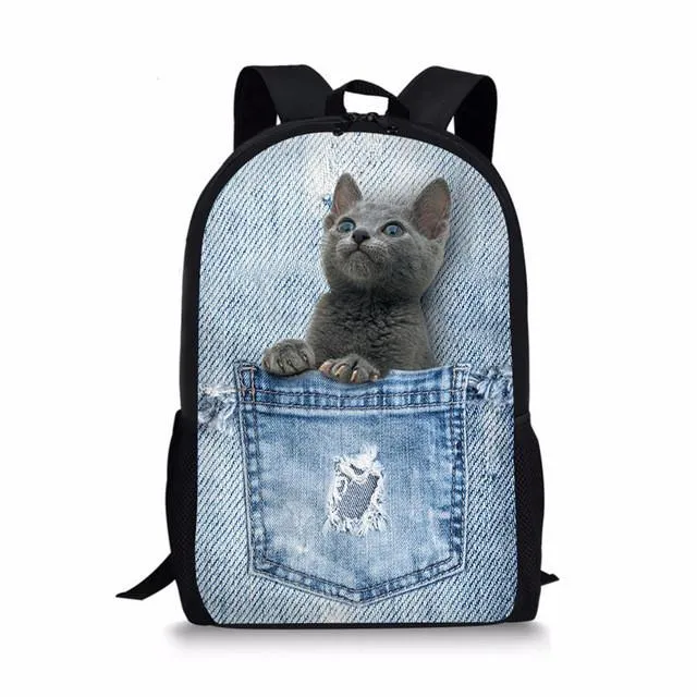Denim Cat - Primary School Bag